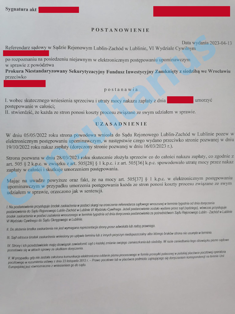 sprzeciw od nakazu zapłaty termin